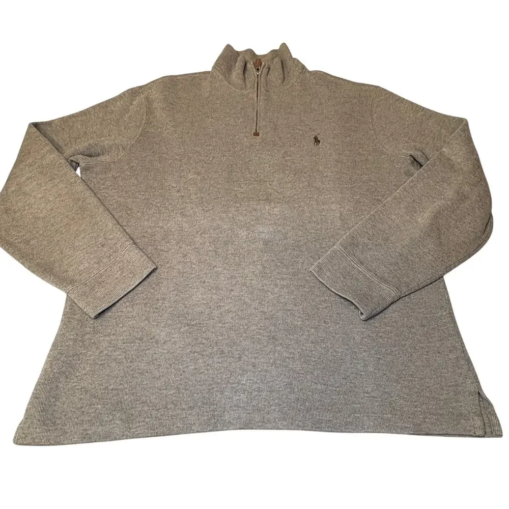 Polo Ralph Lauren L Brown Pullover Quarter Zip Soft Sweater Estate Rib Knit